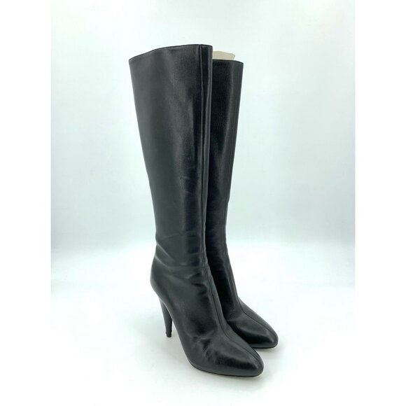 Prada Black Leather Knee-High Stiletto Heel Boots 36.5 Womens - Picture 2 of 9